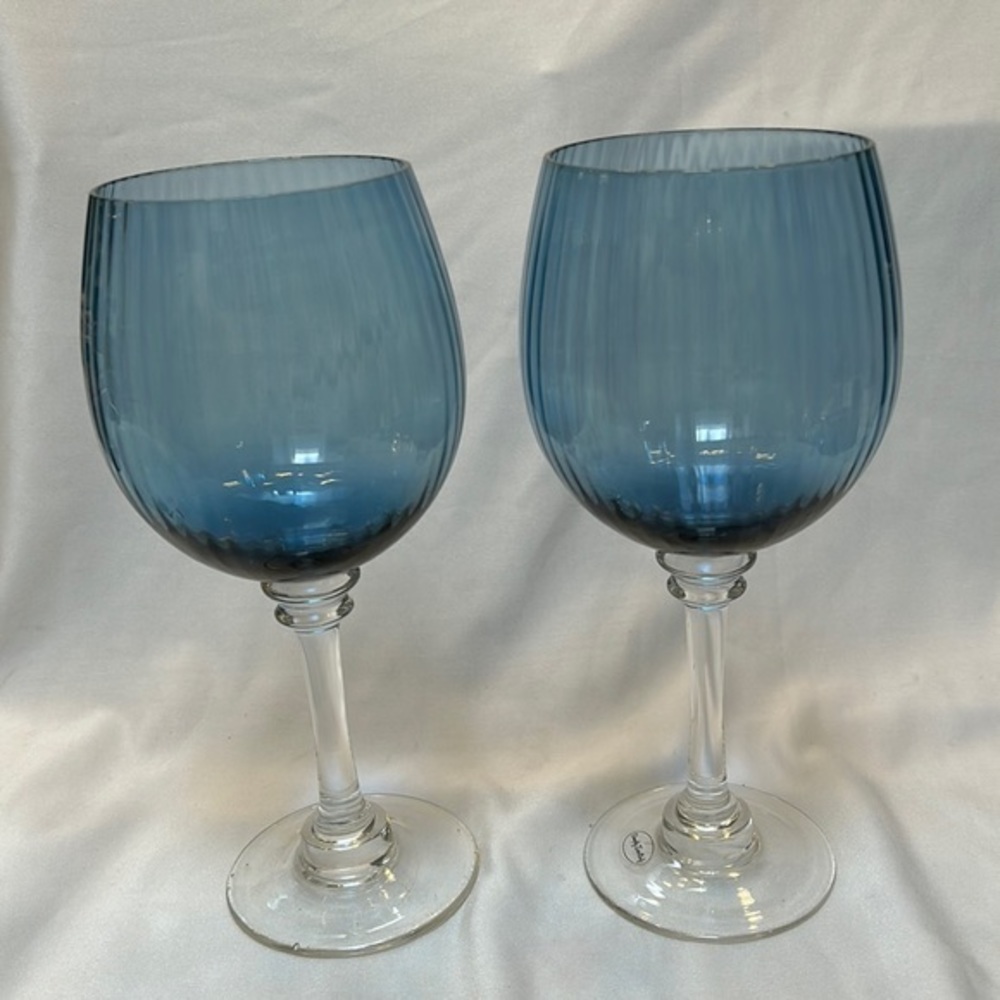Simply Inesting Blue Ribbed Water/Wine Goblets Set of 2